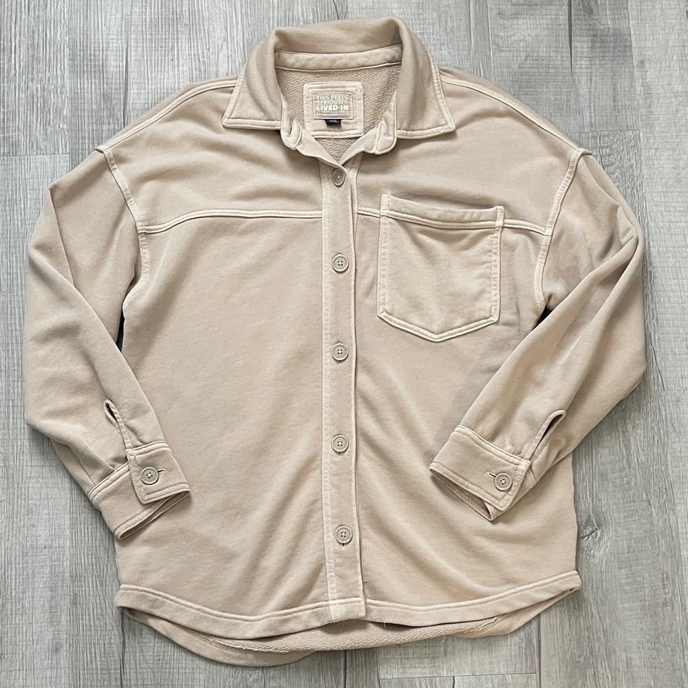 American Eagle Outfitters Beige Button Down Shirt